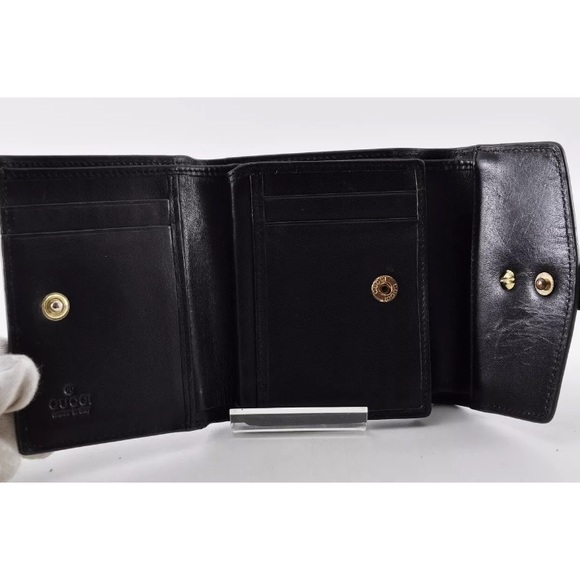 GUCCI Sherry Line Belt Clasp Tri-Fold Wallet Canvas Leather Used Unisex - Picture 8 of 11